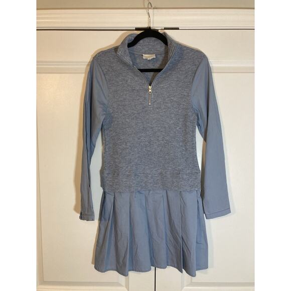 Anthropologie Sundays Hunter Mini Dress Blue Faux Sweater Pleated Preppy Size XS - Picture 2 of 9